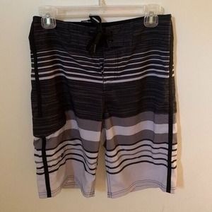 Mossimo Supply Company Mens Size 28 Swim Trunks Board Shorts Black Striped Beach